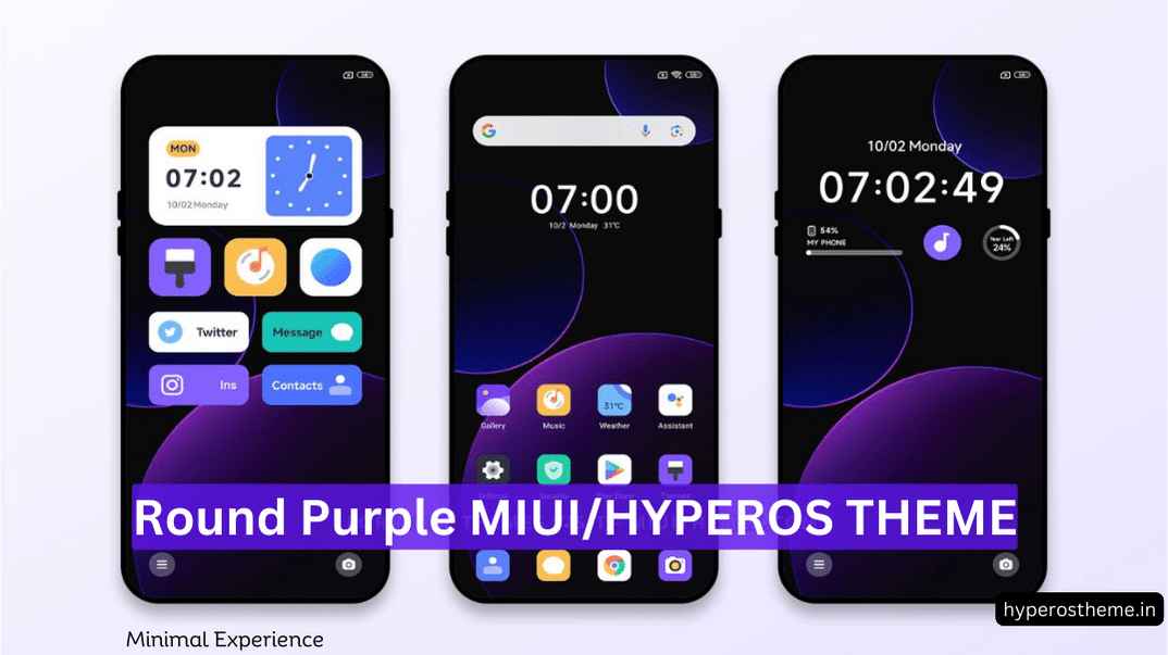 Round Purple HyperOS Theme for Xiaomi Phones with customizable Lockscreen