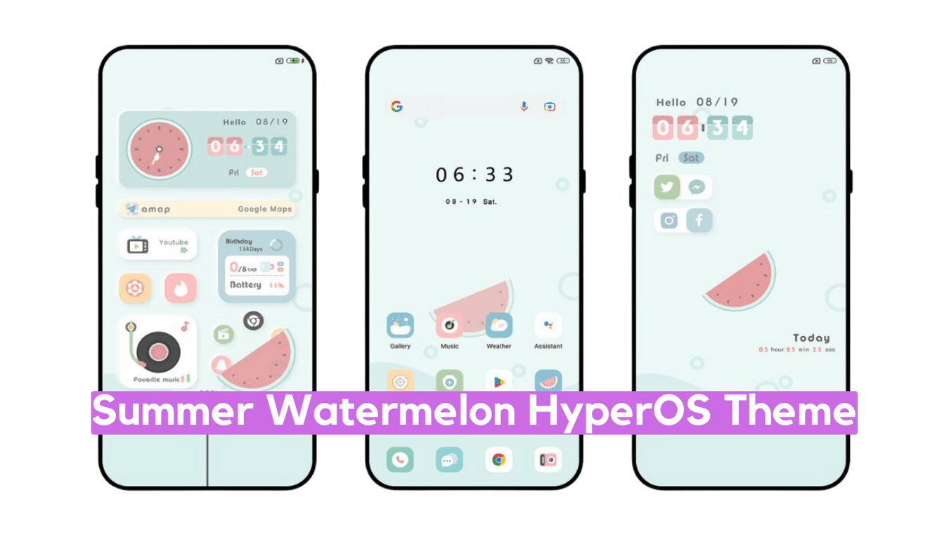 Summer Watermelon HyperOS Theme for Xiaomi with Minimal Experience