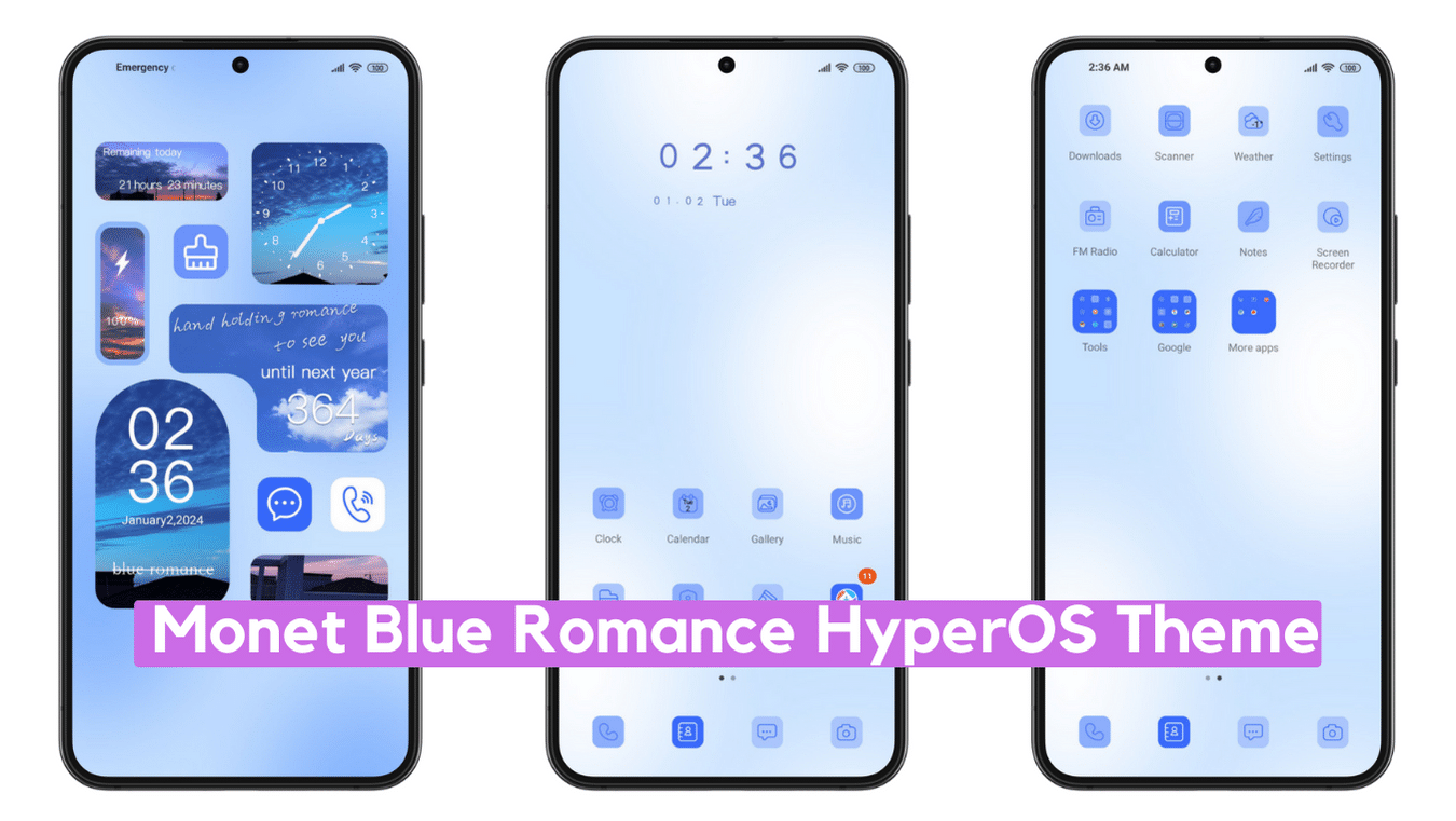 Monet Blue HyperOS Theme for Xiaomi with Dynamic Widgets