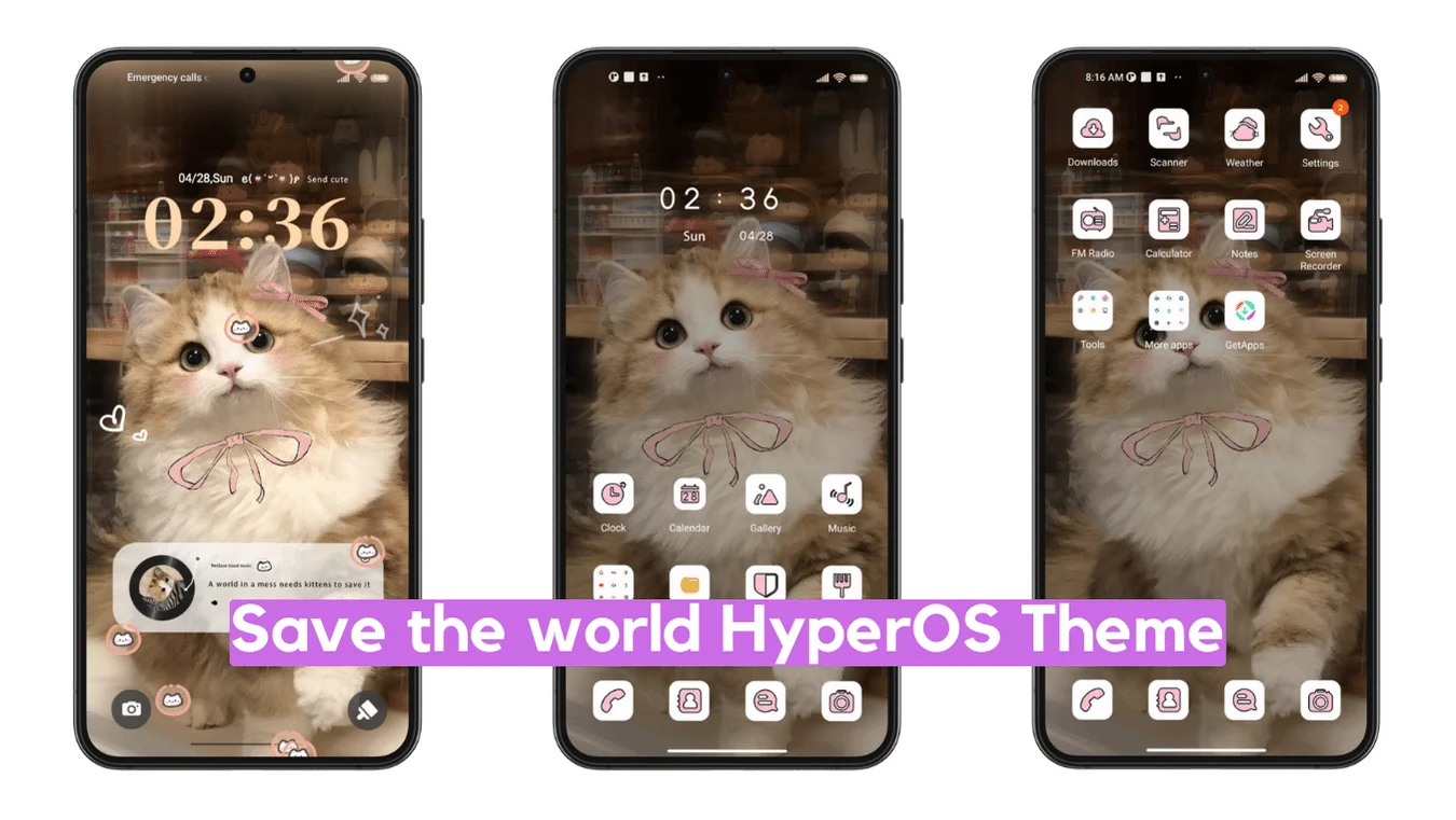 Save the World HyperOS Theme for Xiaomi with Kitty Cat Expereince