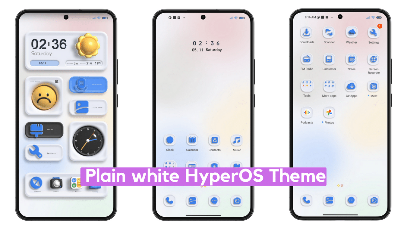 Plain White HyperOS Theme for Xiaomi with Dynamic Minimal UI