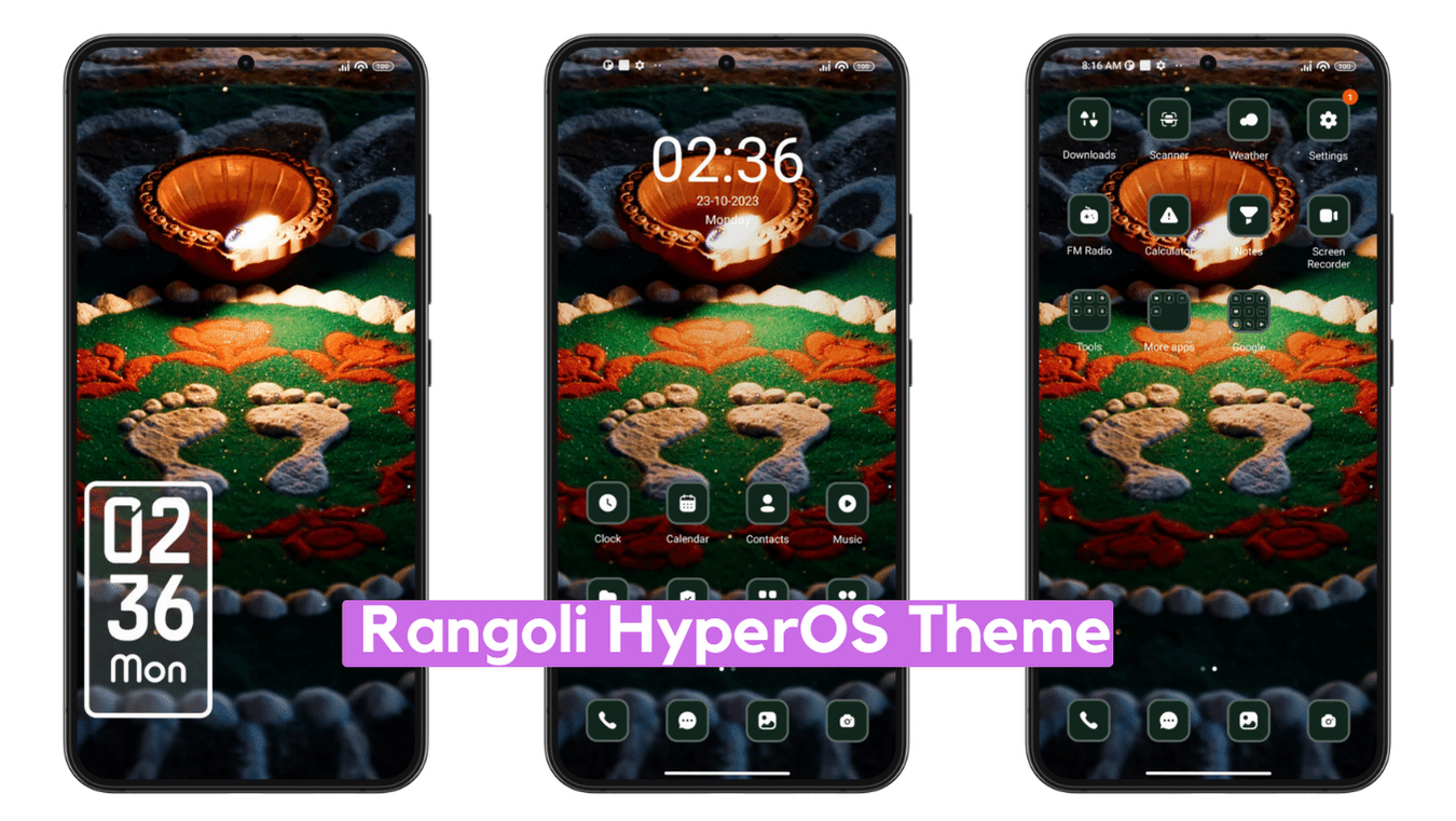 Rangoli HyperOS Theme for Xiaomi with Dynamic Dark UI