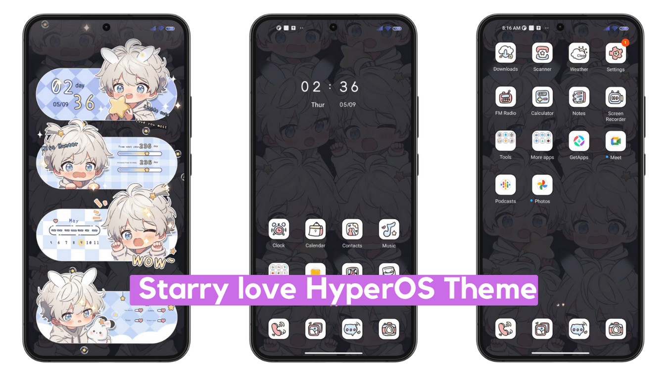 Starry Love HyperOS Theme for Xiaomi with Dynamic Anime UI